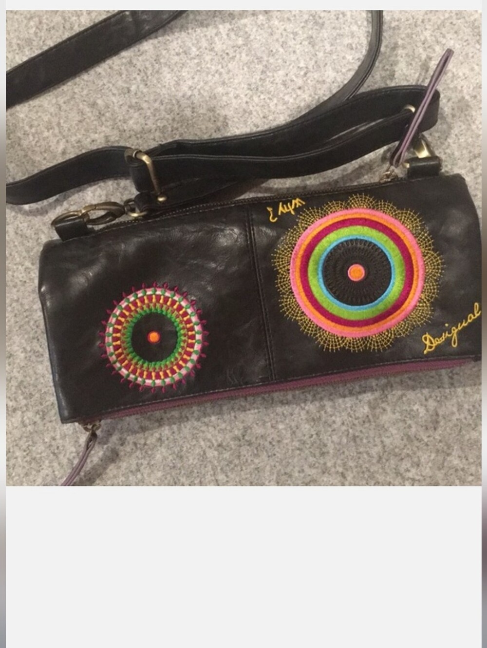 Desigual Black Crossbody with Bright Multicolor Embroidered Circles